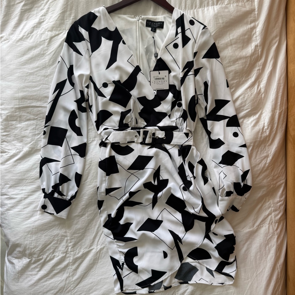 Laundry By Shelli Segal Black and White Patterned Dress